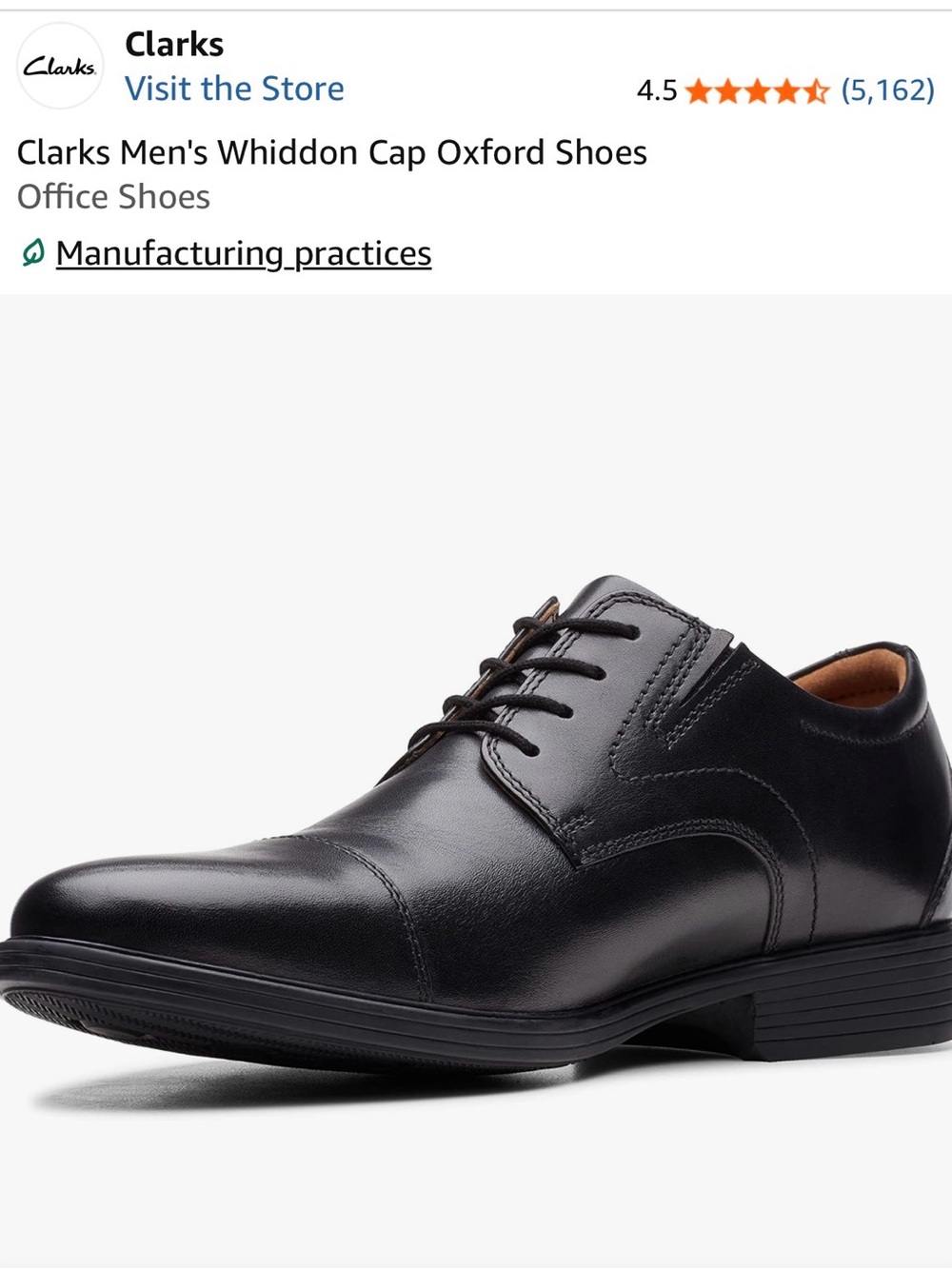 Clarks Black Leather Cap-Toe Derby Dress Shoes